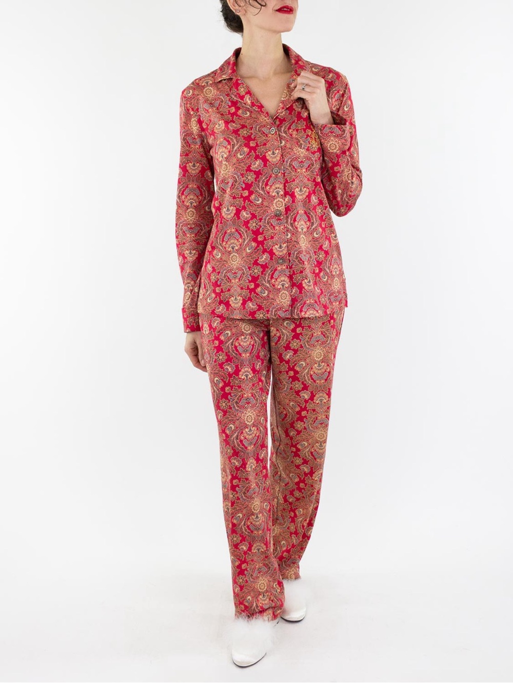 LRL Ralph Lauren Pajama Set Womens M Paisley Floral Old Money Comfort Cozy